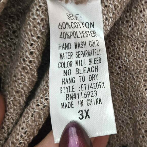 Easel Boho Hacci Knit 3/4 Sleeve Open Cardigan Sweater Size 3X NWT Lightweight - Picture 5 of 5